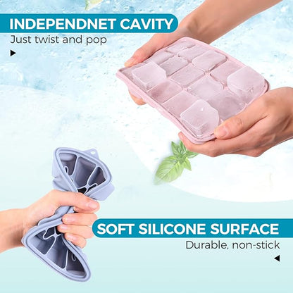 Silicone Ice Cube Trays with Lids 3-Pack, 15-Cavity Ice Tray Set