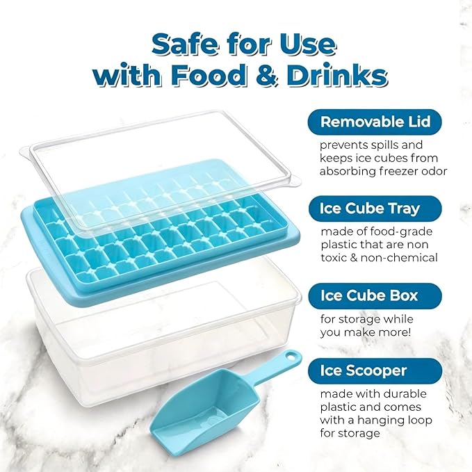 2Pack Ice Cube Tray with Lid and Bin