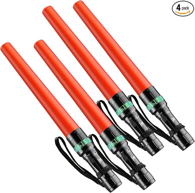 RoadHero 4 Pack Traffic Wand, 16 Inch Flashlight Led Traffic Control Baton, Small Orange Safety Wands, Air Marshaling Wand with 5 Flashing Modes, Night Signal Light for Airport, Parking Directing