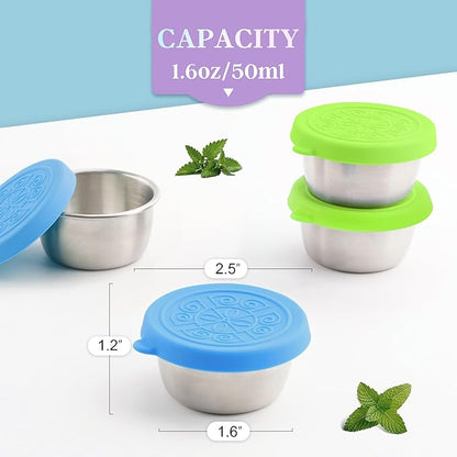 6x1.6 Oz Salad Dressing Containers With Lids, Small Leakproof Reusable Stainless Steel Salad Dressing Container To Go For Lunch Boxes,Sauce containers, Picnics,Travel Meal Prep And Kitchen Storage.