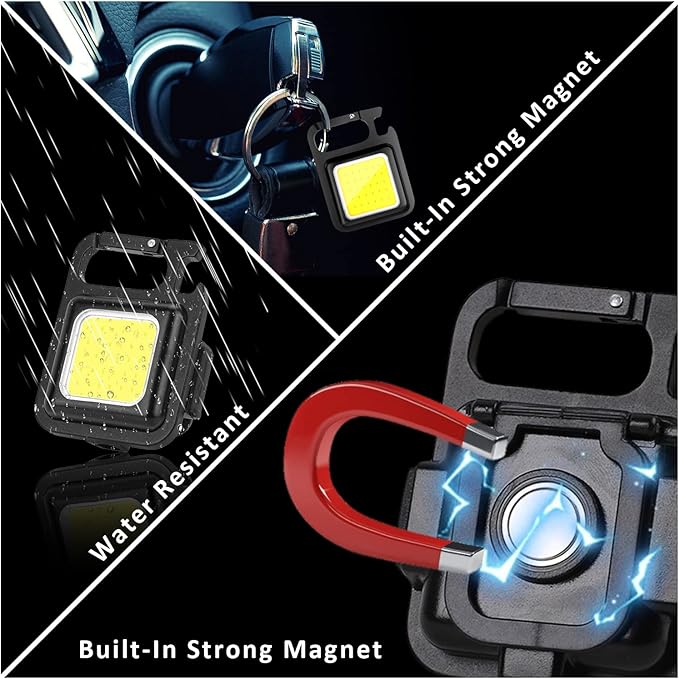MAKDAK COB Rechargeable Keychain Flashlight 4Pack, High Lumen Super Bright LED Work Light with Magnet,Clip,Bottle Opener for Dog Walking,Car Repair, Emergency,Camping,EDC