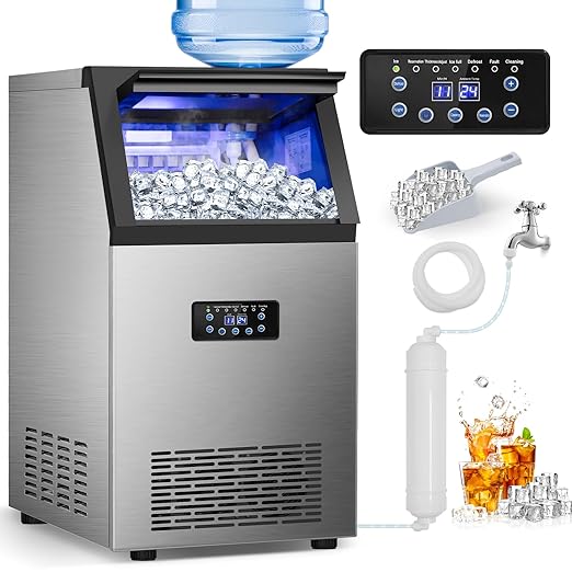 Commercial Ice Maker 120LBS/24H, Stainless Steel Freestanding Ice Maker Machine