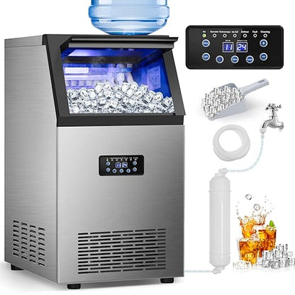 Commercial Ice Maker 120LBS/24H, Stainless Steel Freestanding Ice Maker Machine