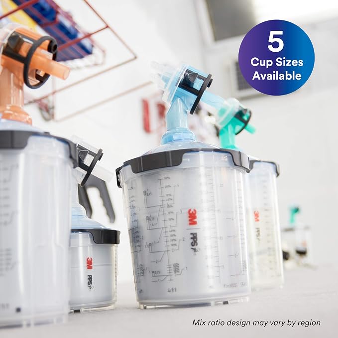 3M PPS 2.0 Spray Gun Cup, Lids and Liners Kit, 26301, Standard, 22 Ounces, 125-Micron Filter, Use for Cars, Furniture, House and More, 1 Paint Cup, 50 Disposable Lids and Liners, 32 Sealing Plugs