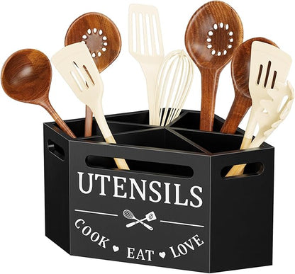 Kitchen Utensils Holder with 5 Compartments, Corner Utensil Caddy