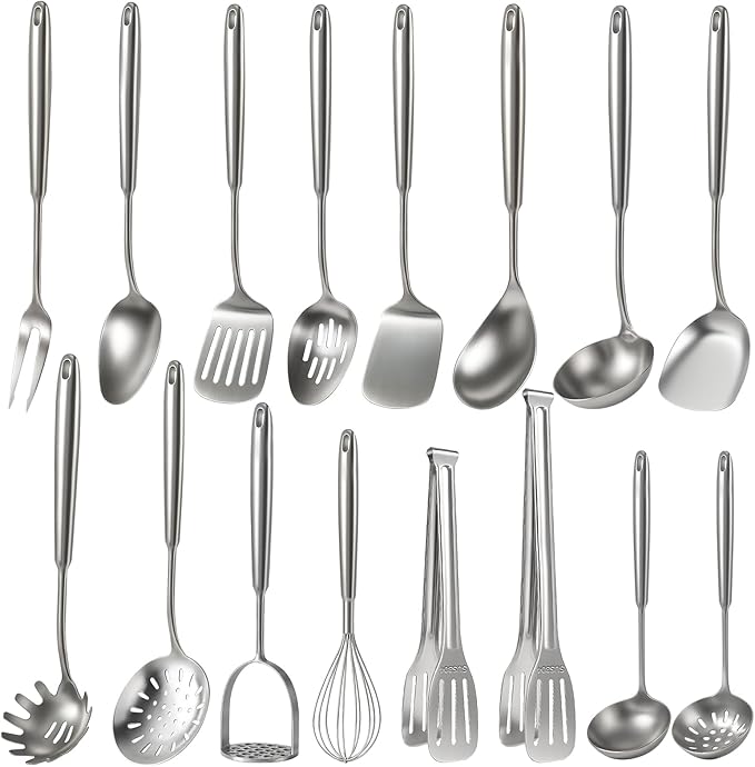 Newness 16 Pcs Cooking Utensils Set, 304 Stainless Steel Kitchen Utensils Set