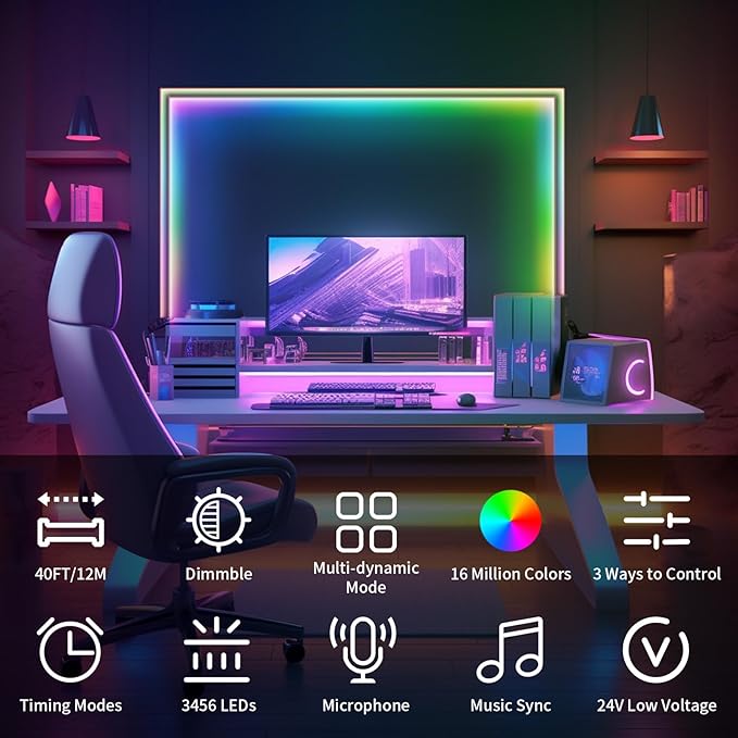 40ft COB RGB+IC LED Strip Lights, Bright Dream Color COB LED Light Strip