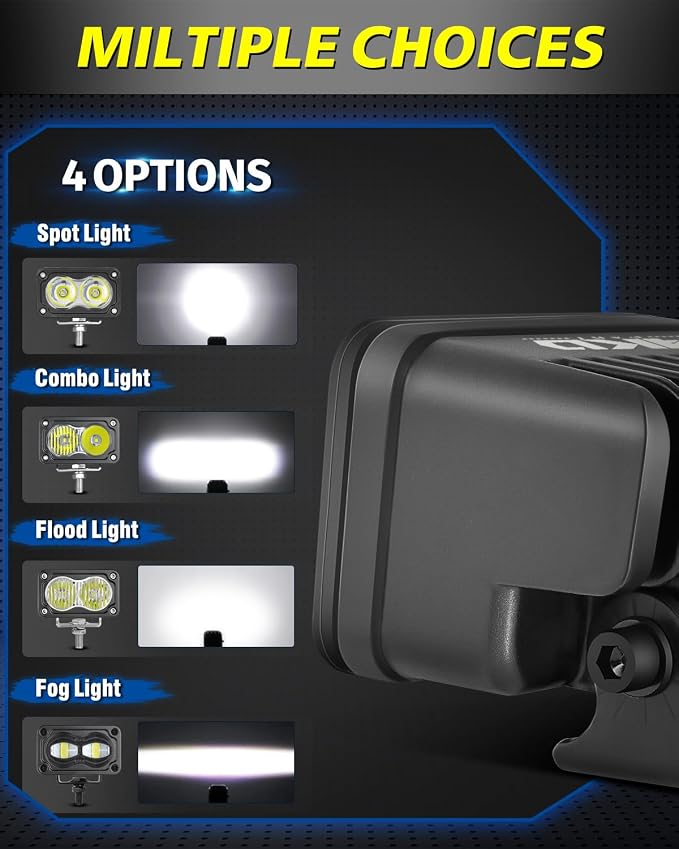 LED Pods, AKD Part 4Pcs 3" 80W CREE LED Pod Lights Spot Flood Combo Small Off Road Driving Lights Ditch Chase Light for Trucks Motorcycle UTV ATV SUV Dirt Bike - White & Yellow