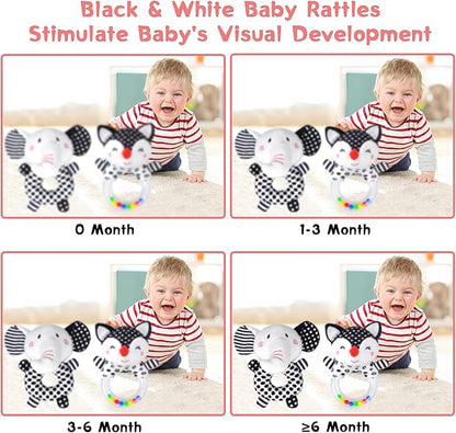 Baby Rattles 0-6 Months Newborn Toys Infant Toys 0-6 Months Rattles for Babies 0-6 Months Baby Toys 0-6 Months, Black and White High Contrast Baby Toys for 0 3 6 9 12 Months (Baby Rattles)