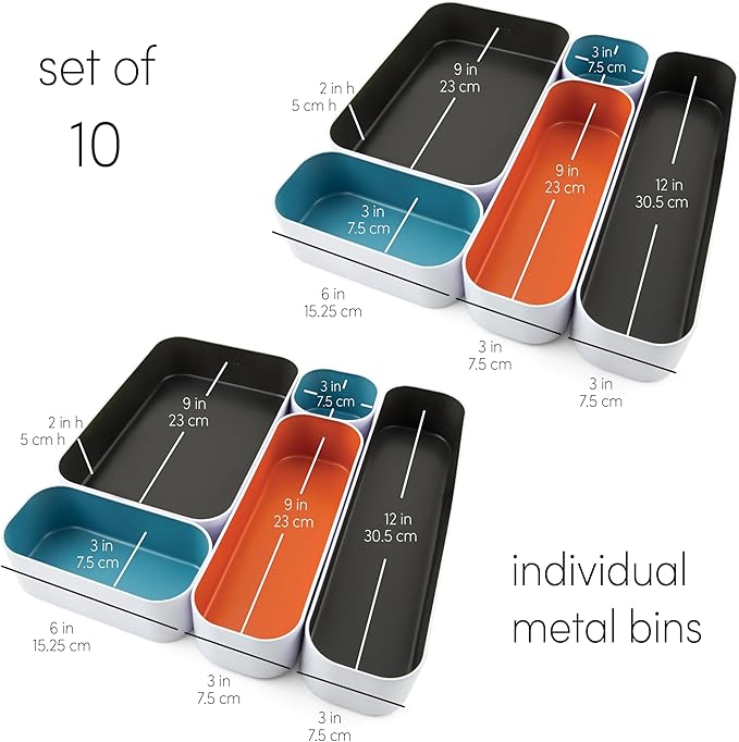 Three by Three Seattle 10 Piece Metal Organizer Tray Set