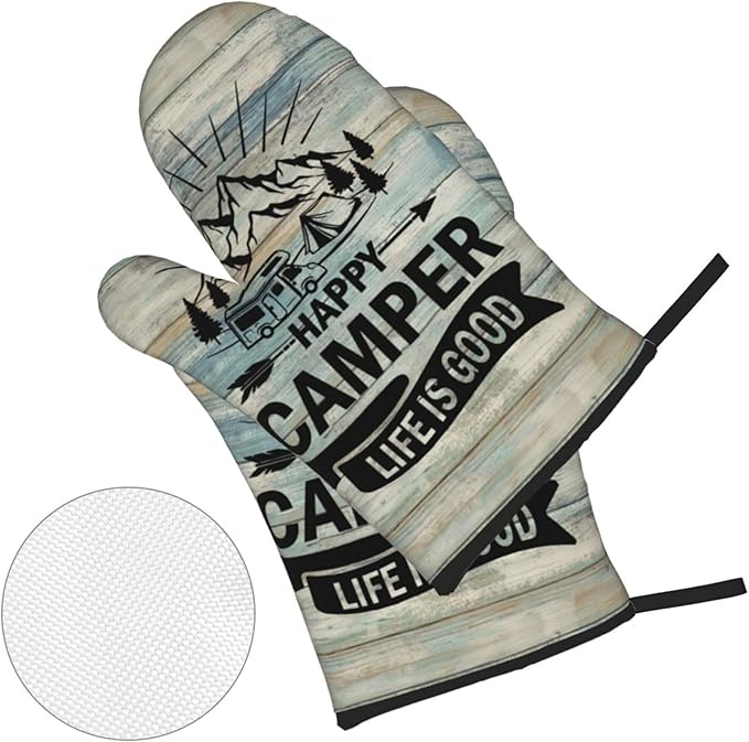Happy Camper Oven Mitts and Pot Holders Sets of 4, Resistant Hot Pads