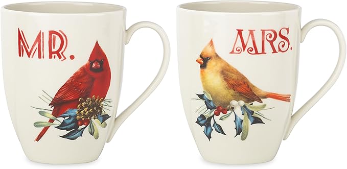 Lenox 863973 Winter Greeting 2-Piece Mr & Mrs Mug Set, Christmas Drinkware, Holiday Hosting