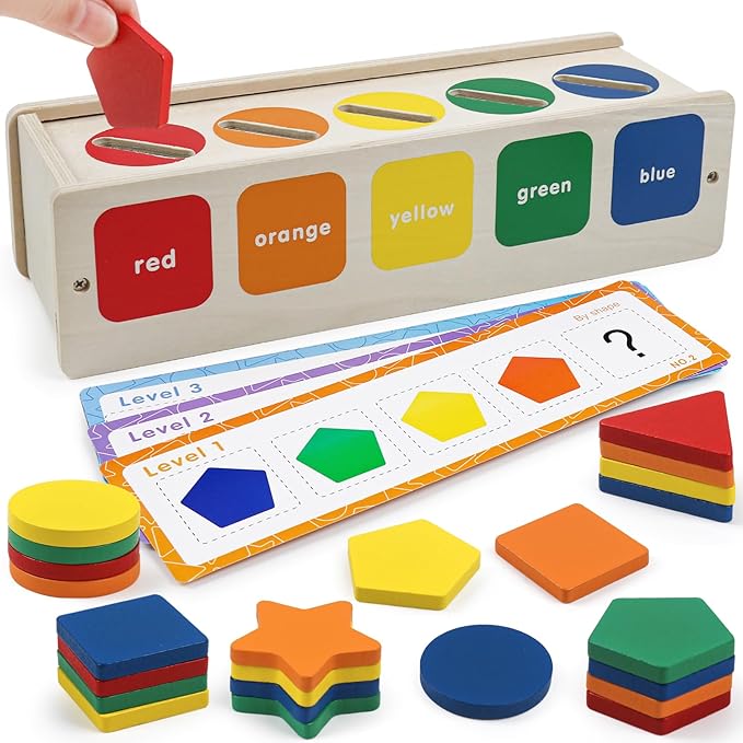 Wooden Sorting Toys Montessori Color & Shape Sorter Class Activity Toddlers Fine Motor Game for Colors and Shapes Recognition, X-mas Stocking stuffers New Year Gifts for 2-5 Year Old Boys and Girls
