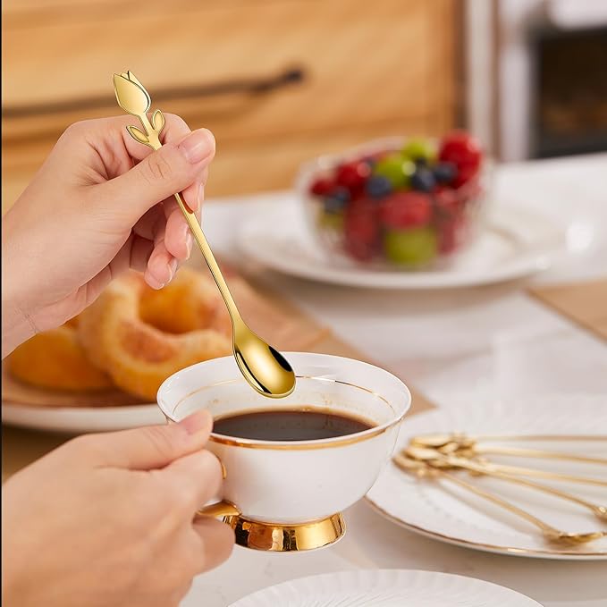 Gold Tulip/Rose Handle 12-Pcs Mini Coffee Spoons Set