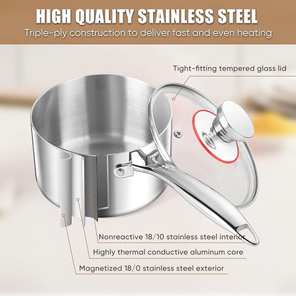E-far Stainless Steel Saucepan Set - 1Qt & 2 Qt