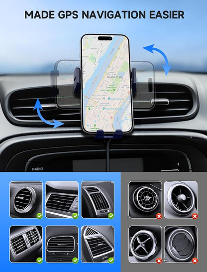 MOKPR Wireless Car Charger, 15W Auto Clamping Car Charger Dash Windshield Air Vent Phone Holder Compatible with iPhone 16 15 14/13/13 Pro/12 pro/12/11/X/8, Samsung S24/S23/S22
