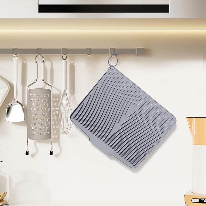 Silicone Dish Drying Mat for Kitchen Counter, Dish Drying Pad, Non-Slip Drain