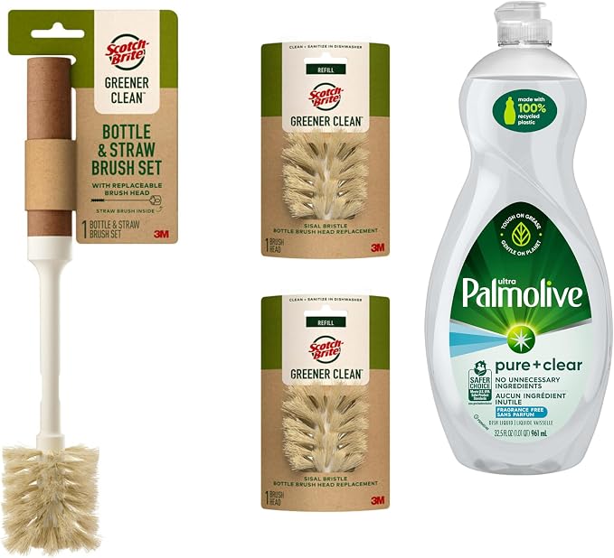 Palmolive Fragrance-Free Dish Soap with Scotch-Brite Bottle & Straw Brush Set