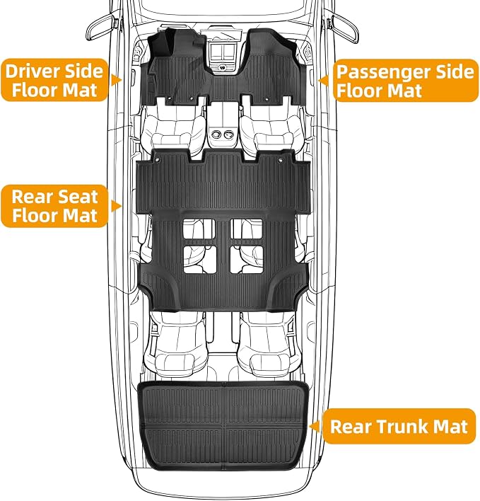 Floor Mats for Honda Odyssey 2011 2012 2013 2014 2015 2017, 2016 Odyssey Floor Mats, 1st and 2nd 3rd Row & Cargo Mat, TPE Non-Slip Waterproof Summer Winter Car Accessories