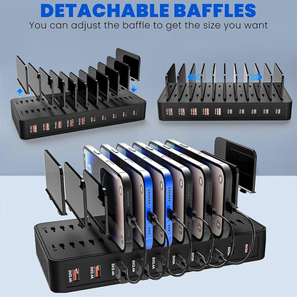 RISWOJOR Charging Station for Multiple Devices, 100W 10 Ports Charging Dock