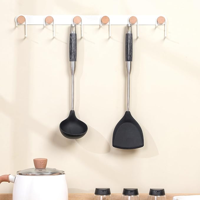 FJNATINH Silicone Wok Spatula and Ladle Set - Stainless Steel Wok Tools, Wok Utensil,Non Stick Heat-Resistant Cooking Utensils BPA Free Kitchen Utensils Cookware (Black Stainless Steel-2PCS)