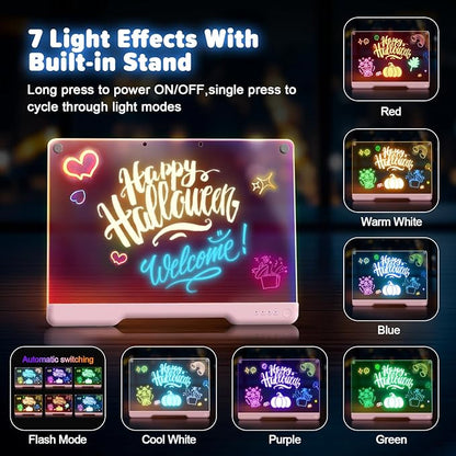 16-Inch Rechargeable Doodle Glow LED Note Board, 7-Color Light Modes, Neon Art