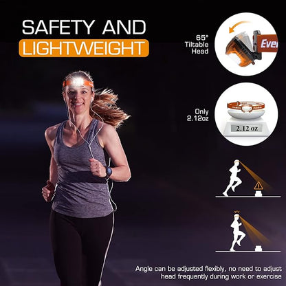 EverBrite Headlamp, 2 Pack Kids Headlamp with Red Light and Memory Function, Head Lamp for Adults and Kids with 5 Modes, Bright Headlamps for Camping, Running, Batteries Included