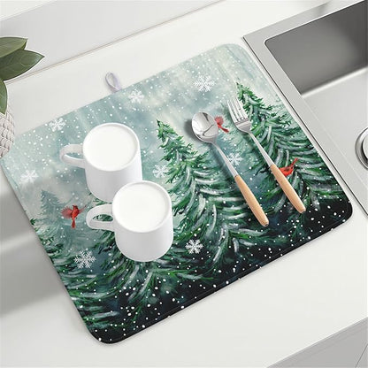 Winter Pines Tree Dish Drying Mats