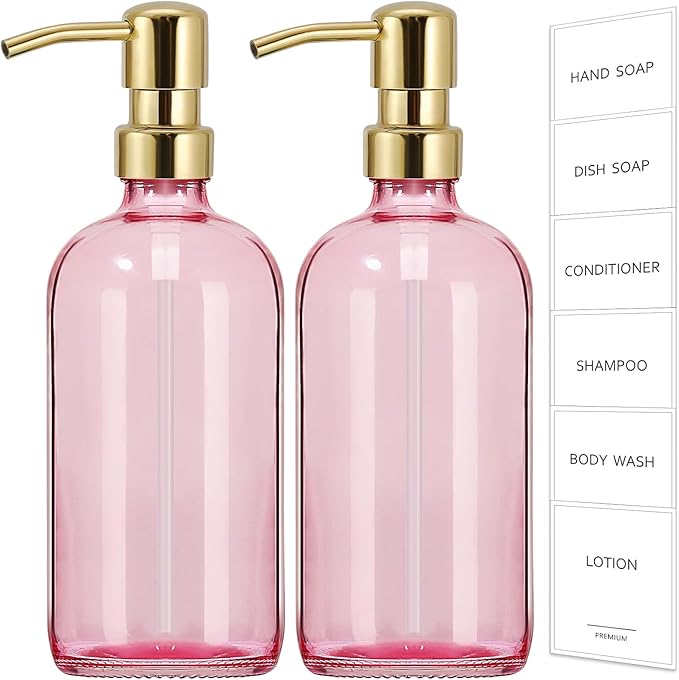 GMISUN Pink Soap Dispenser Bathroom, 2 Pack Kitchen Hand and Dish Soap