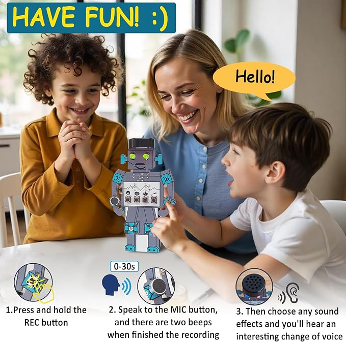 Soldering Robot Recording and Voice Changing DIY Kit Electronic Soldering Project Practice Kit Cool Sound Effects Fun STEM Kit for Family and Friends