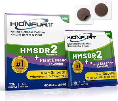 Hionfurt HMSDR2 48ct Motion Sickness Patches with Plant Essence – Lavender – Sea Sickness Patches for Cruise, Car, Airplane – Non-Drowsy, 72H Lasting