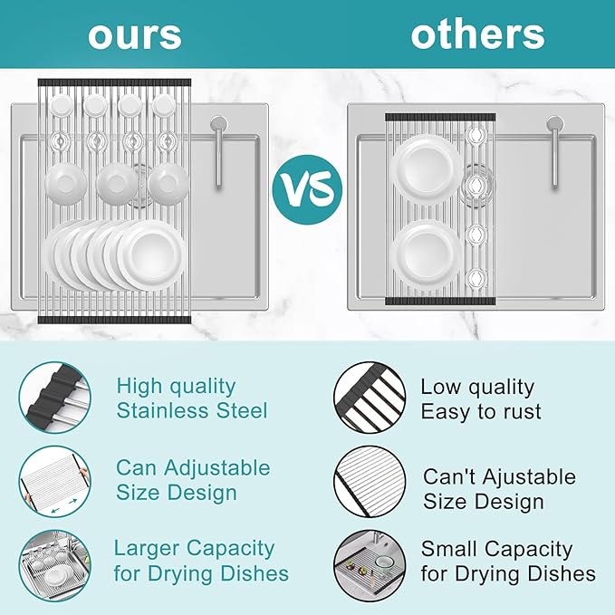 BBXTYLY Extra Large Expandable Roll Up Dish Drying Rack, Over The Sink Drying
