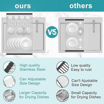 BBXTYLY Extra Large Expandable Roll Up Dish Drying Rack, Over The Sink Drying