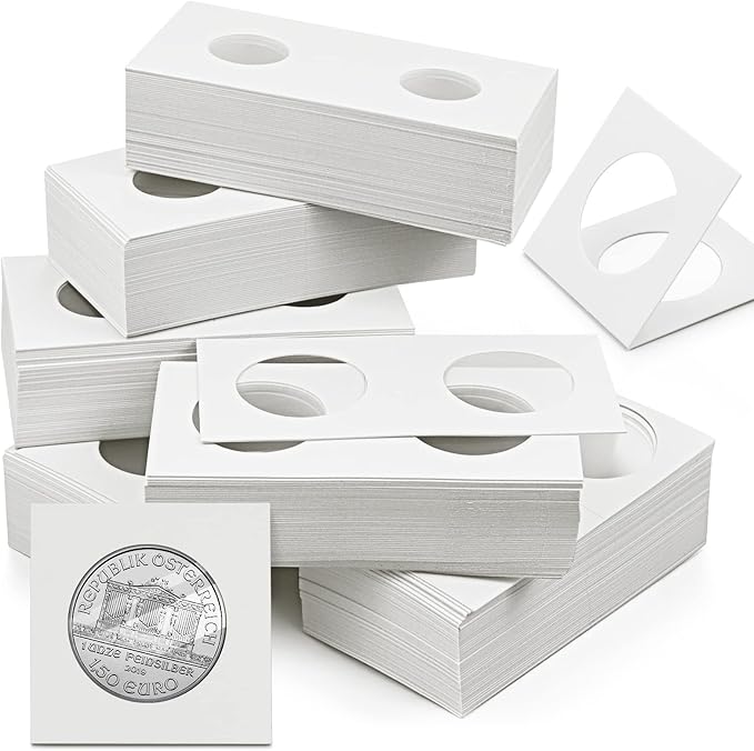 300 Pcs Cardboard Coin Holder, 6 Sizes 2" x 2" Currency Holders for Coin Collection Supplies