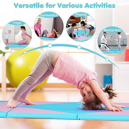 Giantex 4'x10'x 2" Gymnastics Mat, 4-Panel Folding Aerobics Exercise Mat w/Hook & Loop Fastener, Carrying Handle, Portable Tumbling Mat for Stretching Yoga Cheerleading Martial Arts