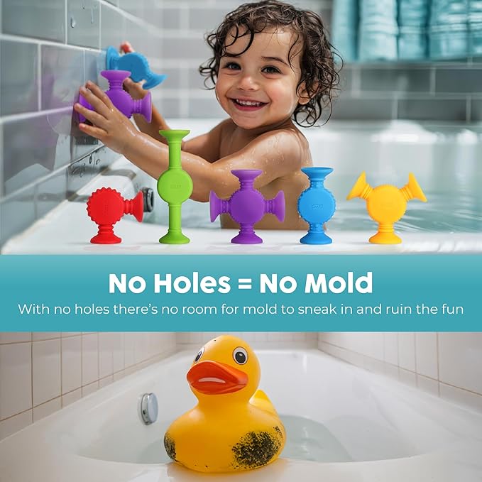 BUNMO Bath Toys Suction - Connect, Build, Create - Toddler Bath Toys - Hours of Fun & Creativity - Fine Motor Skills - Stimulating Sensory Toys - Non-Mouthable Toy 3+ - Textured 10 Pack