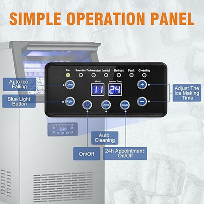Commercial Ice Maker 120LBS/24H, Stainless Steel Freestanding Ice Maker Machine