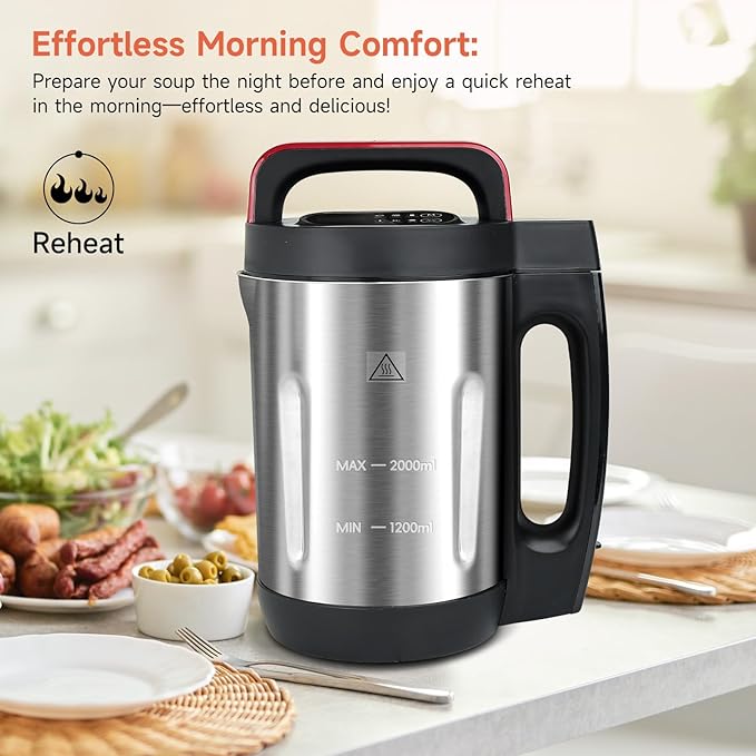Homtone Soup Maker 2L, Makes 2-6 Servings, 6-in-1 Multifunctional Smooth and
