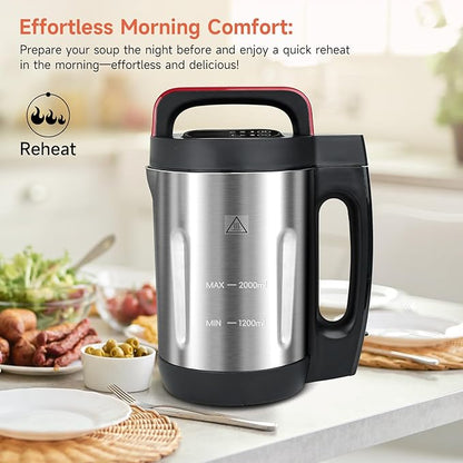 Homtone Soup Maker 2L, Makes 2-6 Servings, 6-in-1 Multifunctional Smooth and