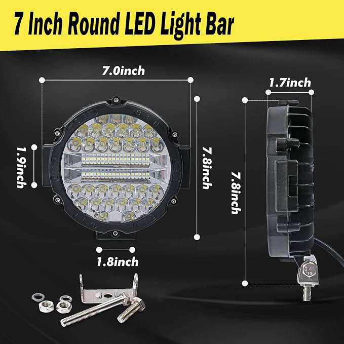 7 Inch Round LED Light Bar Offroad, 201W 15000LM Off Road Driving Work Light Pod, Tractor ATV UTV Cart 4x4 LED Off-Roading Light Pod Fog Trucks Flood Beam Lights (201W 4PC-Black with Wiring)
