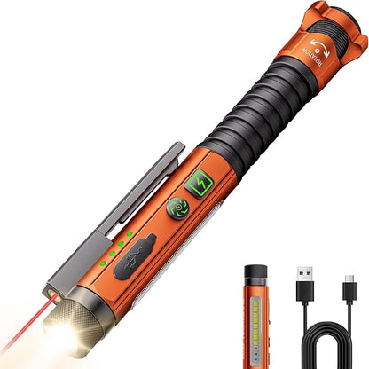 EDC Flashlight Rechargeable,800 Lumen Small Flashlight with Magnetic Clip & Base, 11 Modes LED Flashlight,Glass Breaker&Bottle Opener, USB-C Flashlight for Working,Home and Emergency