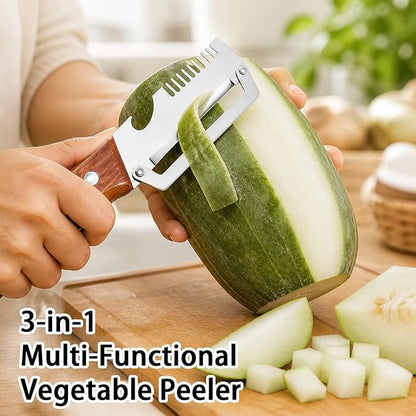 2 Pack MultiFunctional Vegetable Peeler, 3 in 1 Multi Functional Wooden Handle