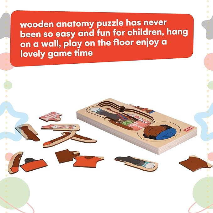 Kidzlane African American Boy Wooden My Body Puzzle for Toddlers and Kids - 29 Piece Girls Anatomy Puzzle - Anatomy for Kids, Skeleton Toys for Ages 3 Plus