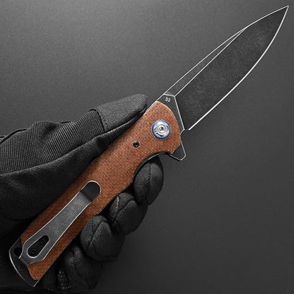 Eafengrow EF973 Folding Knife, D2 Steel Blade Micarta Handle Scale Pocket Knife Folder for Working Camping Hiking EDC Tool Knife(brown)