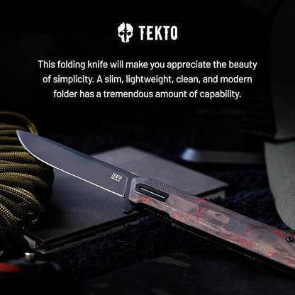 F2 Bravo Folding Pocket Knife - D2 Steel Blade, Ceramic Ball Bearings - EDC - Snap, Swift Flip for Camping - 2.4oz (68g), Forged Ember Handle, Black Titanium Accents (Tactical Patch Included)