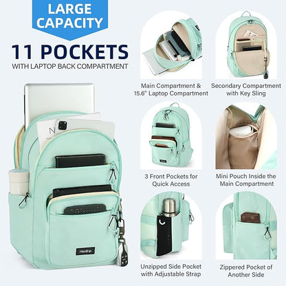 Carry On Travel Backpack For Women, 18 Inch Water Resistant Large Backpack Lightweight Bookbag For Men, 8x14x18 Personal Item Bag Casual Daypack Backpacks For Work Office Commuter (Cyan)