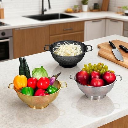 3PCS Three Colors Mix Colander Set, 3QT Black & 4QT Silver & 5QT Gold,