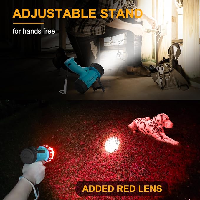 YIERBLUE Rechargeable Spotlight Flashlight IP67 Waterproof with 90,000 Lumen LED, 12 Hours Long Running Spot Light, Impact Resistant Handheld Spotlight with Foldable Stand Red Lens