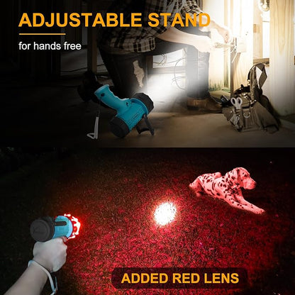 YIERBLUE Rechargeable Spotlight Flashlight IP67 Waterproof with 90,000 Lumen LED, 12 Hours Long Running Spot Light, Impact Resistant Handheld Spotlight with Foldable Stand Red Lens