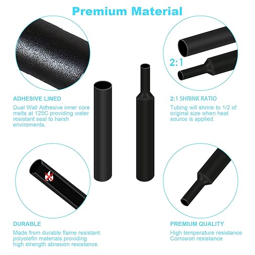 900Pcs Wire Heat Shrink Tubing Kit, Industrial Heat-Shrink Tubing for Wires, 2:1 Marine Grade Heat Shrink Wrap, Premium Large Electrical Waterproof Heat Shrink Tape (Black 12 Sizes) DHOOZ